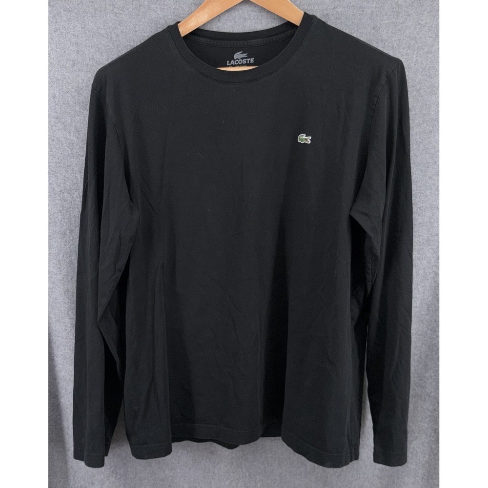Lacoste Men's Long Sleeve Crewneck T-Shirt Black Cotton Crocodile Logo Large 6